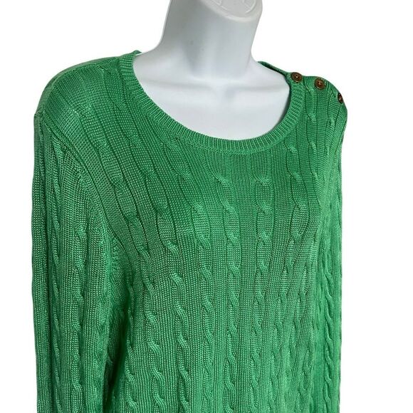 Lauren Ralph Lauren Green Cable Knit Sweater - Size L - Picture 3 of 7